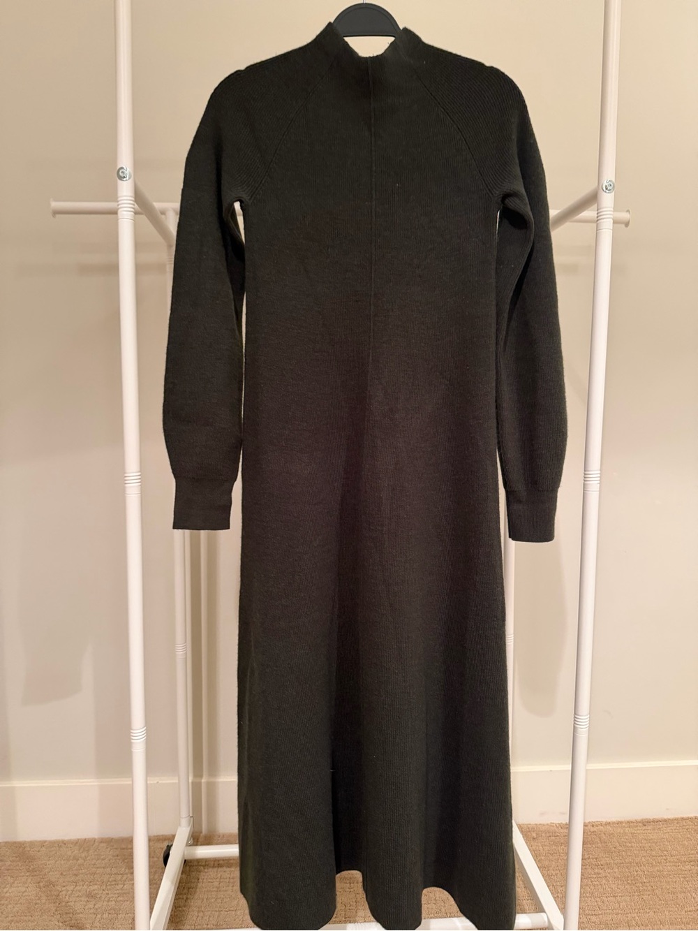Zara deep green Long Sleeve Knit Maxi Dress